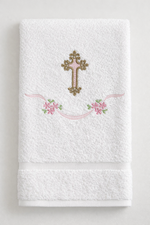 Нежное крестильное полотенце с цветами