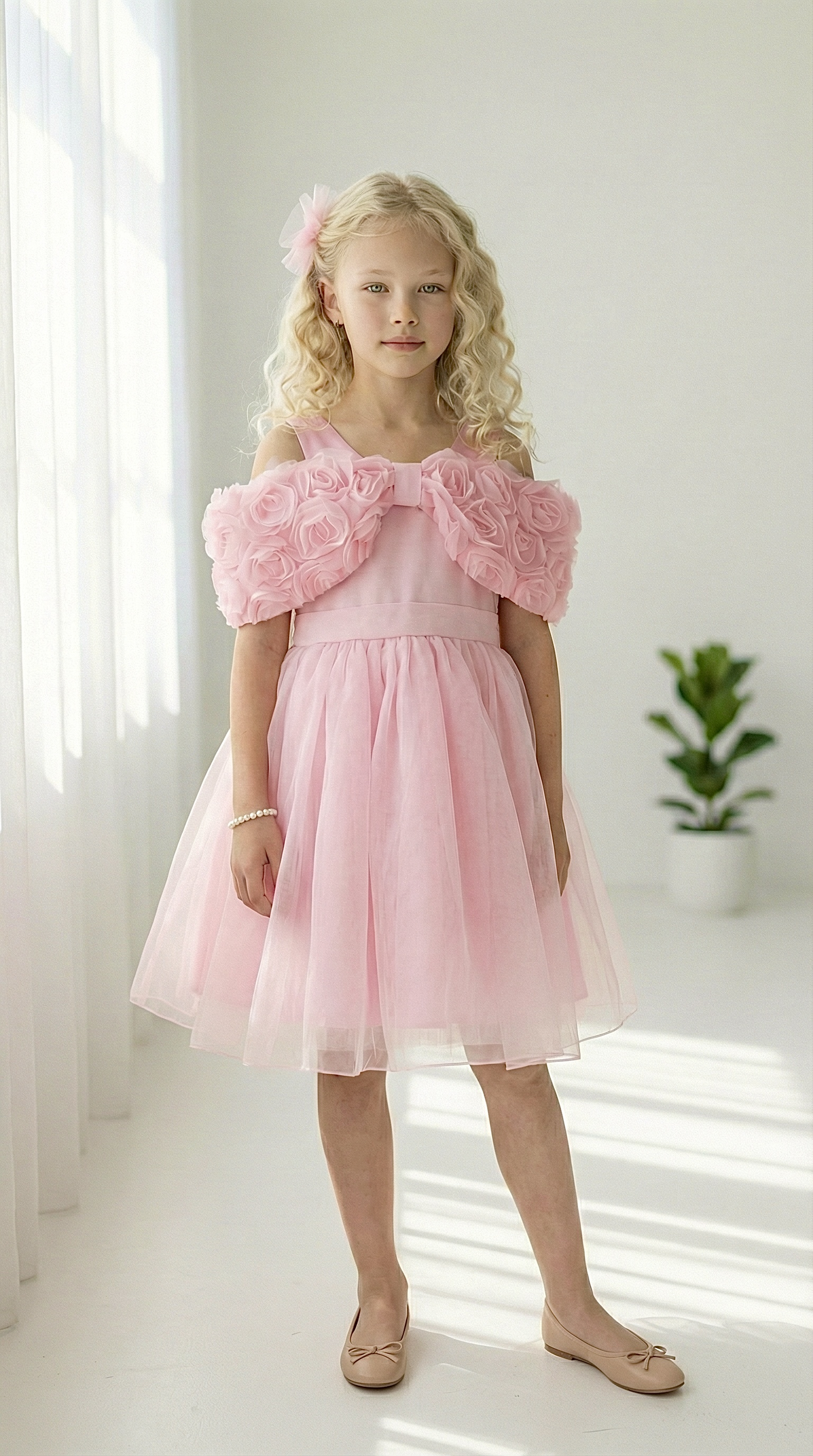 Розовое тюлевое платье с цветами - image 5