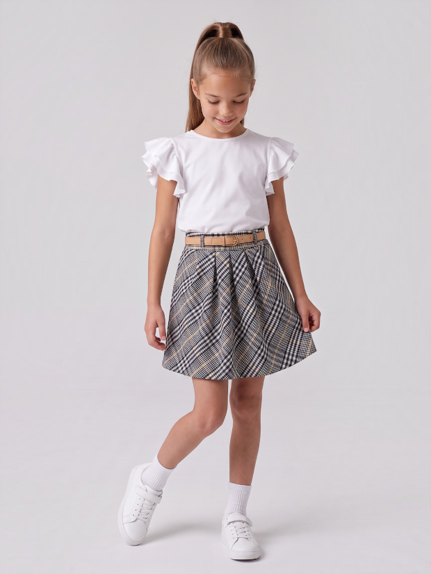 Plaid Skirt with Belt