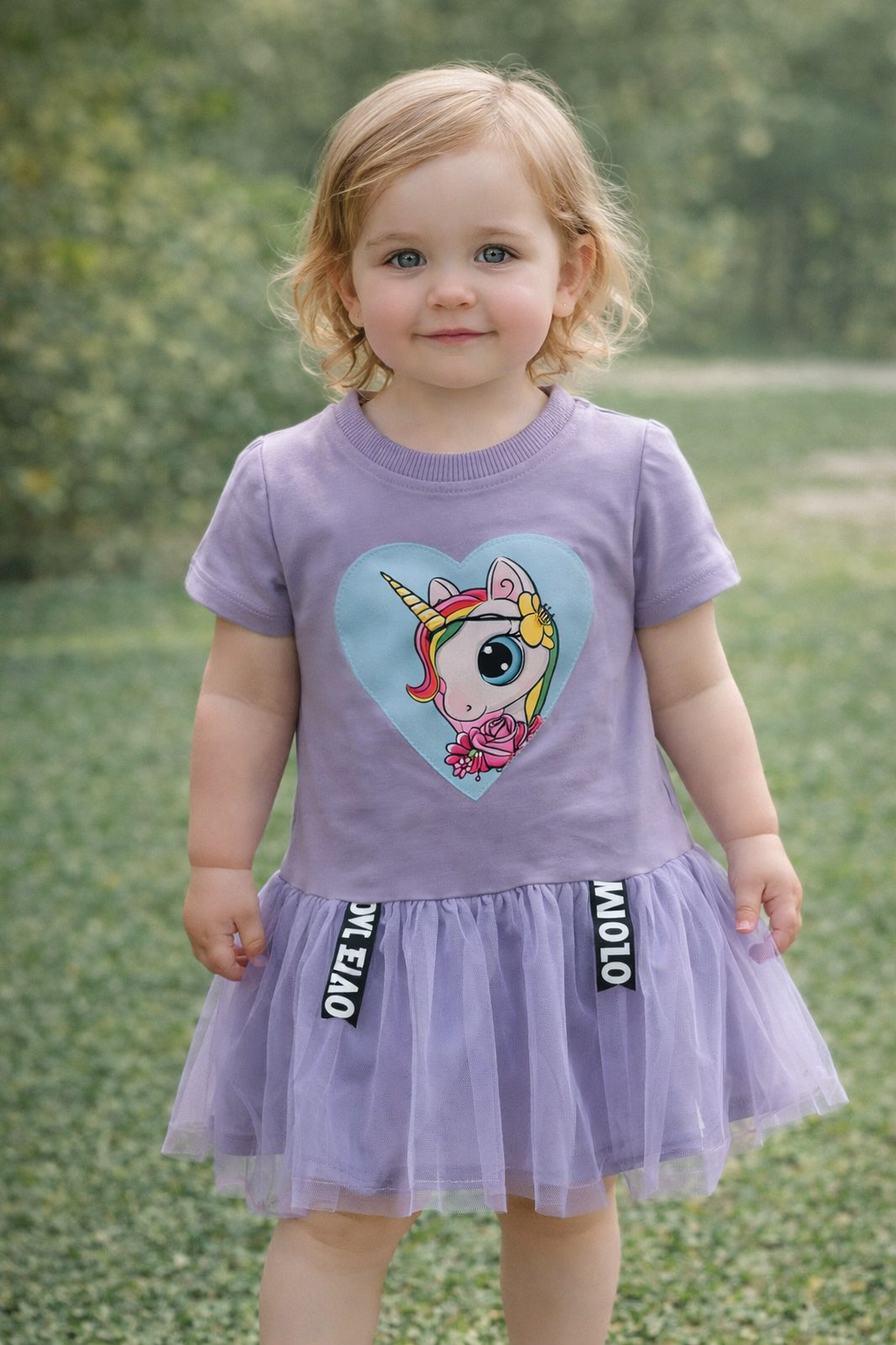 Сиреневое платье с пони для девочки