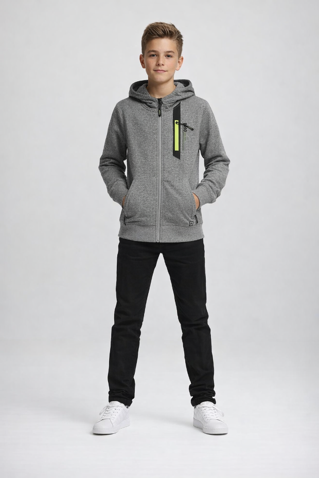 Grey Heathered Zip-Up Hoodie