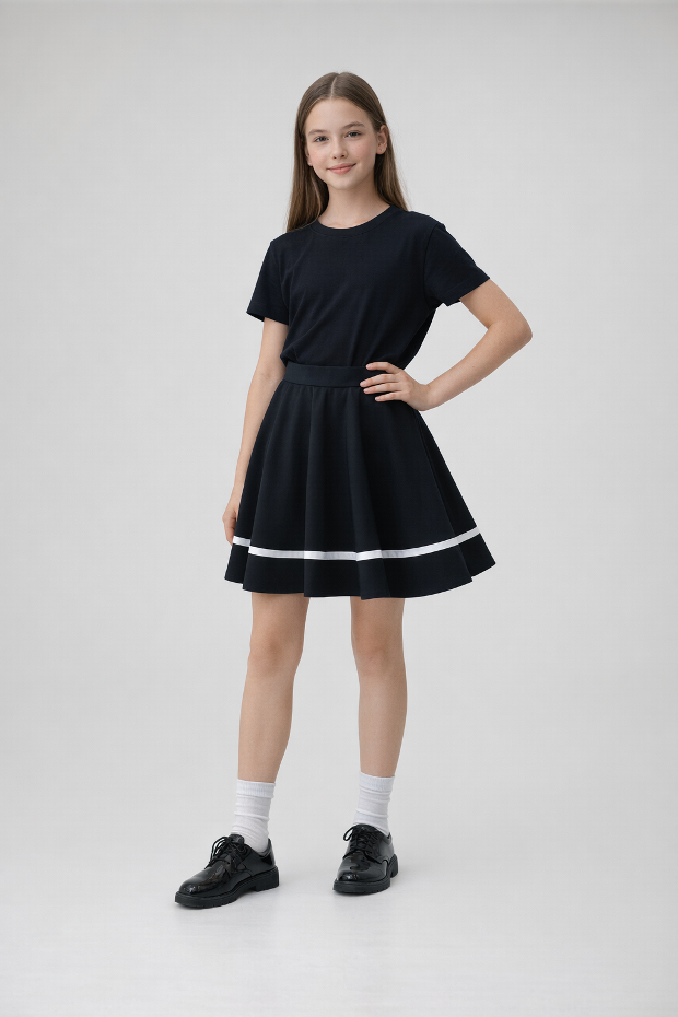 Black Skater Skirt with Trim