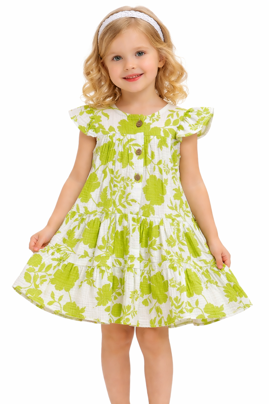 Летнее платье с зелеными цветами