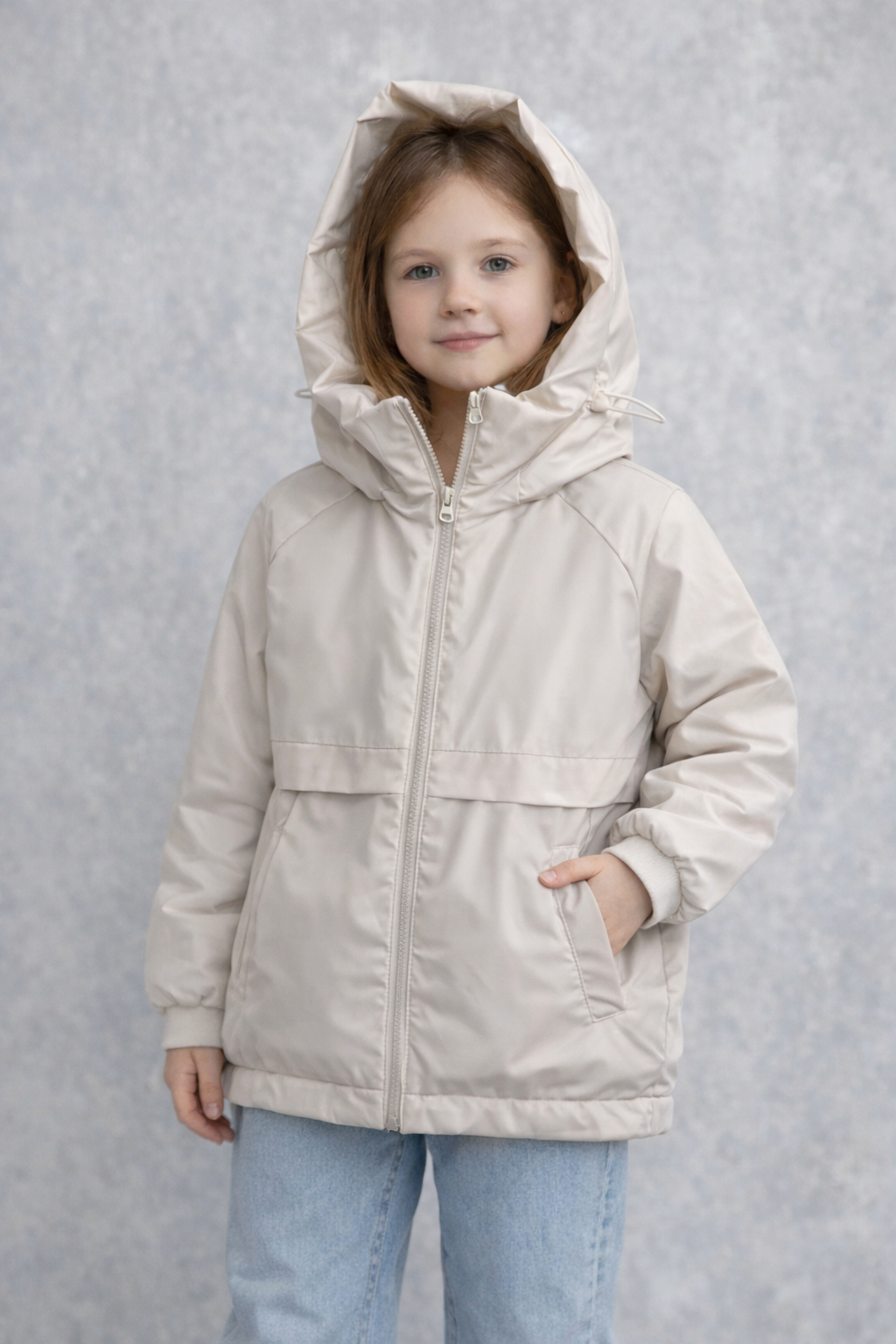 Бежевая куртка с капюшоном