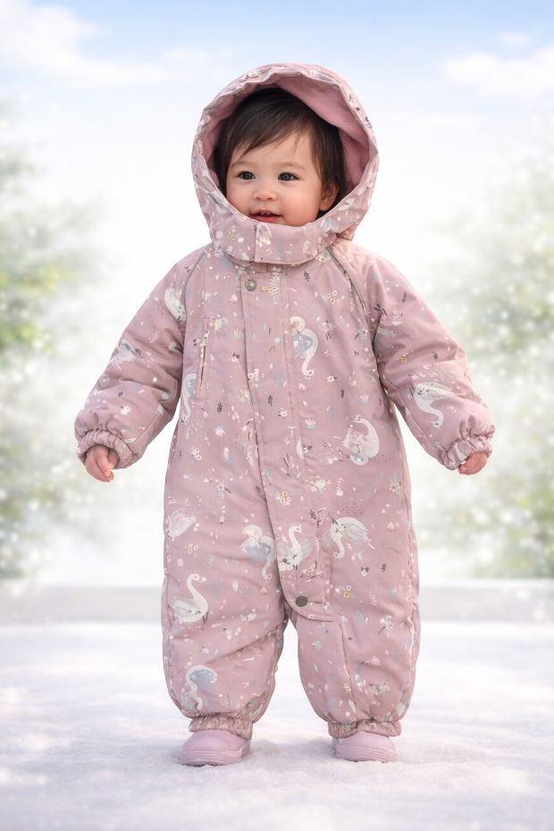 Swan Print Baby Snowsuit